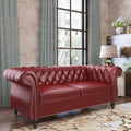 Mid-Century 2 Seater Sofa, Faux Leather Loveseat by YUCHIATHSoulFurniture