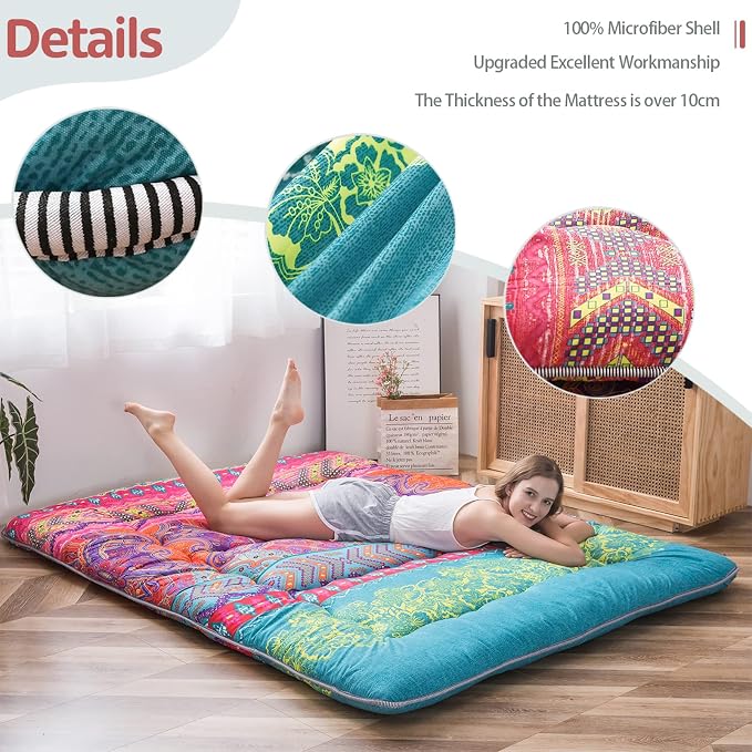 MAXYOYO Bohemian Retro Floor Mattress Boho Floral Style Japanese Futon Tatami - Image 3