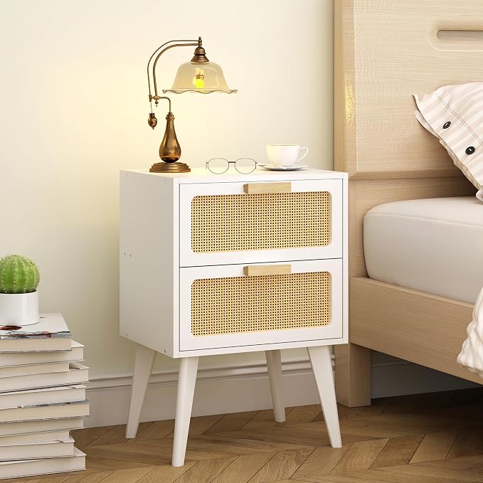 YAUKOMEL White Nightstand, Wood End Table, Side Table - Image 2