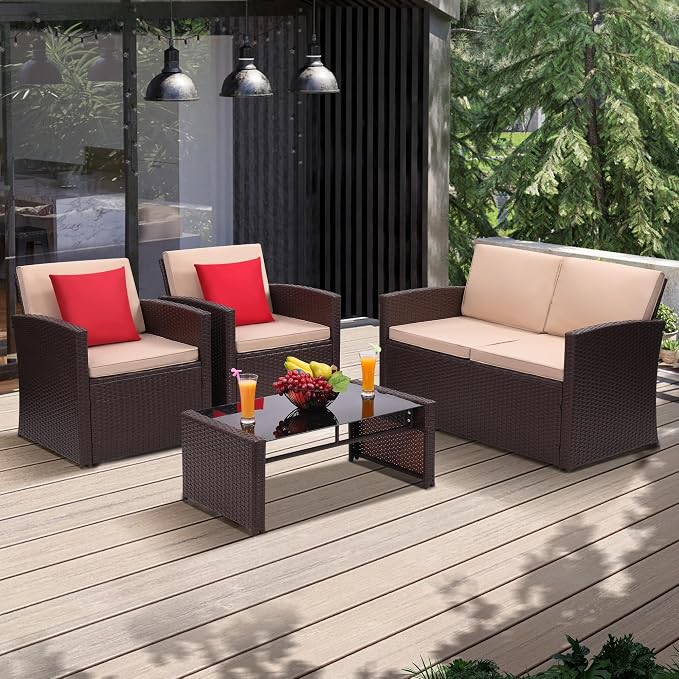 KROFEM 4-Piece Patio Furniture Set, Wicker Outdoor Rattan Sectional Sofa - Image 7