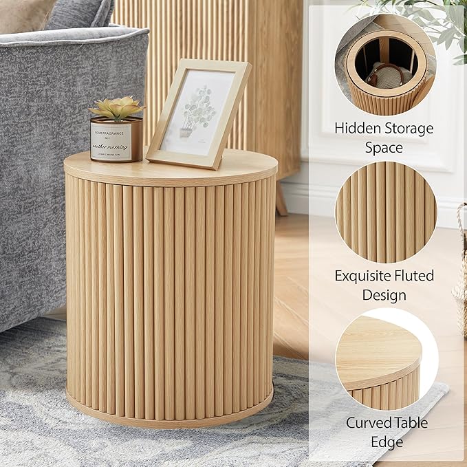 AVZEAR Small Round Side Table Fluted Night Stand Set of 2, Modern Boho End Table - Image 5