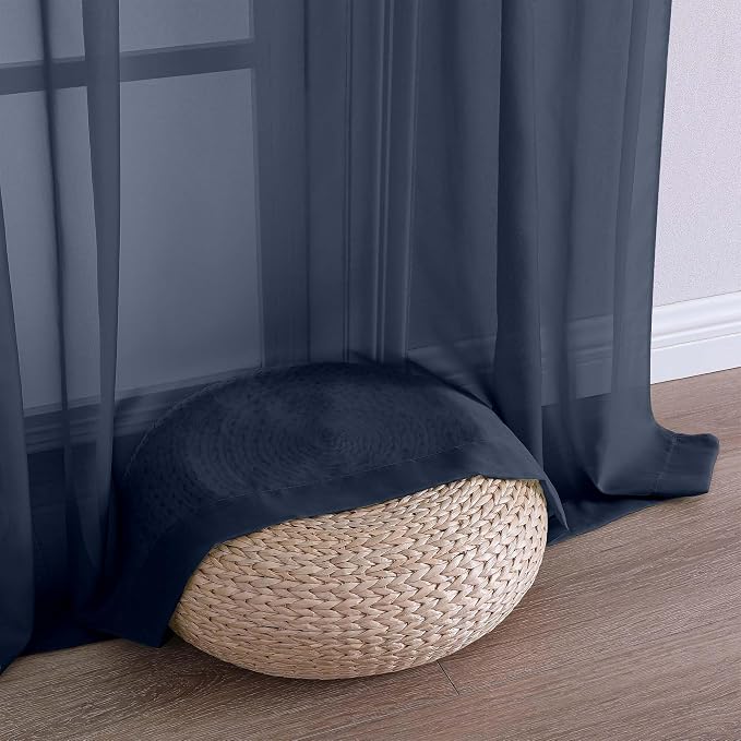 OWENIE Navy Blue Sheer Curtain 90 Inches Long 2 Panels Set, Solid Filmy Drapes - Image 8