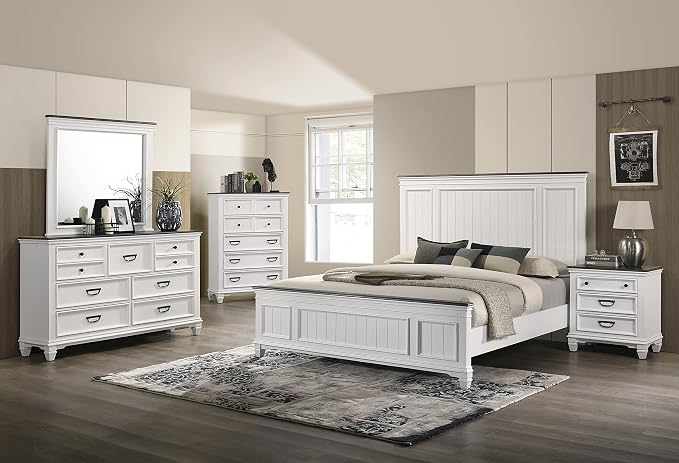 Clelane Wood Bedroom Set with Shiplap Panel Queen Bed, Two Nightstands - Image 3