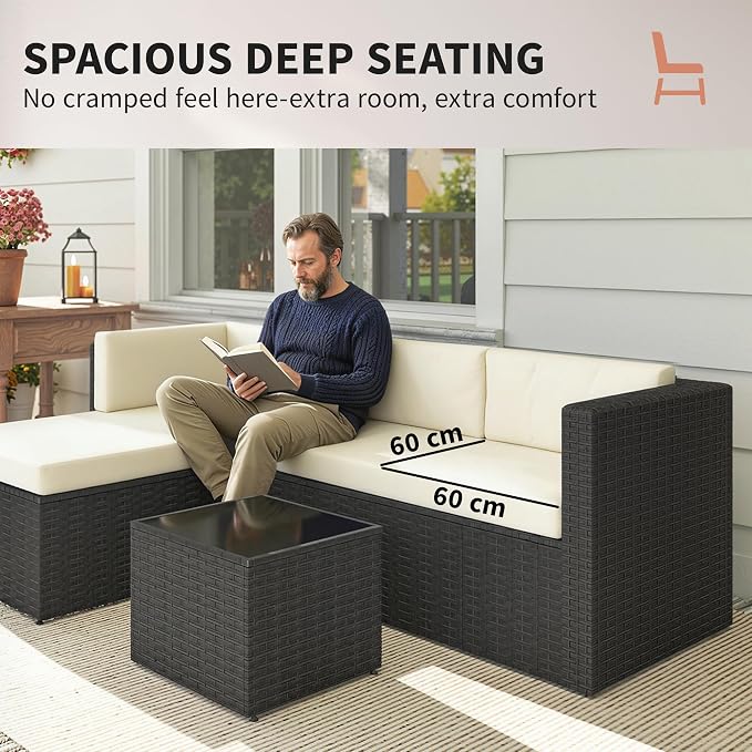 Outsunny 3 Piece Patio Furniture Set, Wicker Rattan Outdoor Patio Conversation - Image 6