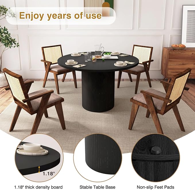 weselon Round Dining Table for 4, Modern Farmhouse Kitchen Table, 47 Inch Small - Image 5