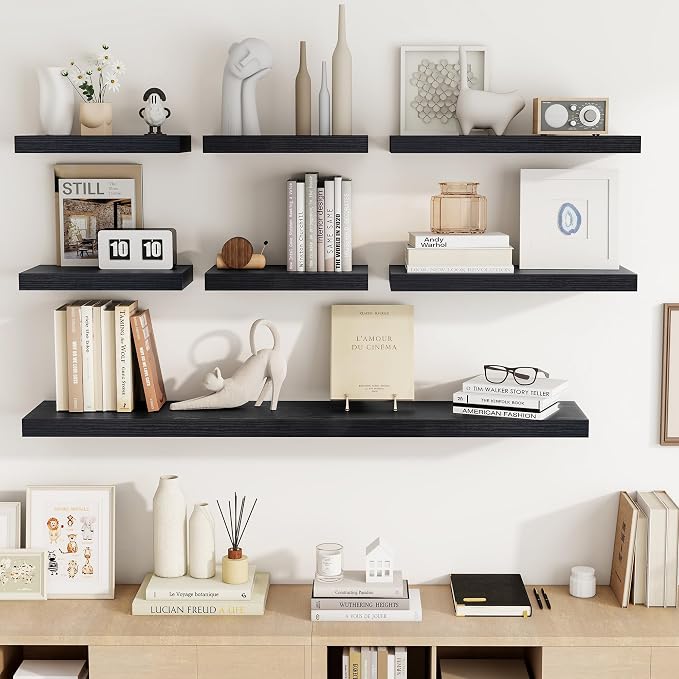 Acovy 40 Inch Floating Shelves, 3D Textured Wood Grain, Wooden Shelves - Image 8