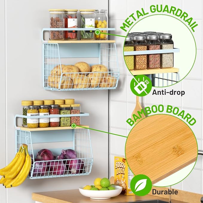 Magnetic Shelf for Fridge with Wood Lid, Fruit Potato and Onion Storage Bins - Image 2