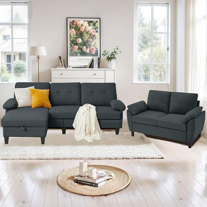84" Convertible Sectional Sofa Set, 3 Seat L Shaped Couch by soscana