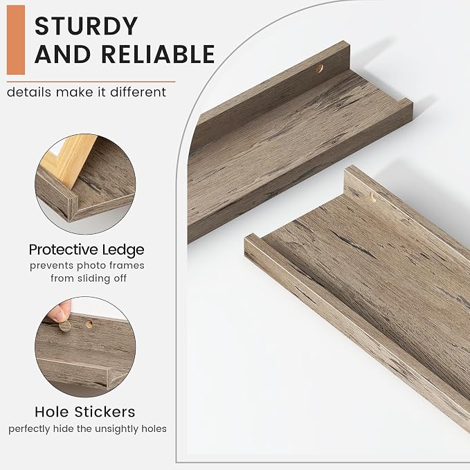 Floating Picture Ledge Shelves for Wall Set of 8, 16 Inch Wall Shelves - Image 4
