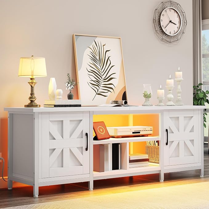 YITAHOME TV Stand with LED Lights & Charging Station, Farmhouse Entertainment - Image 6