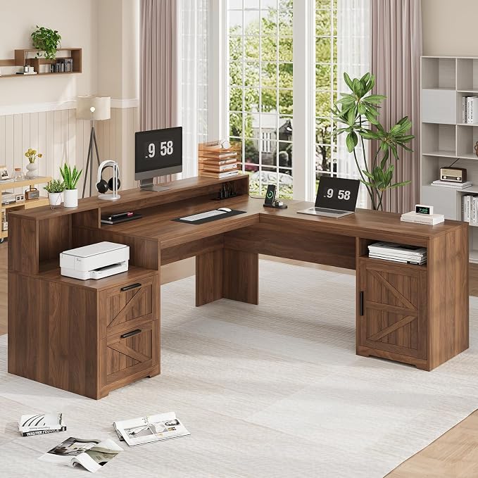 YOMILUVE 63" Farmhouse L Shaped Executive Desk - Image 8