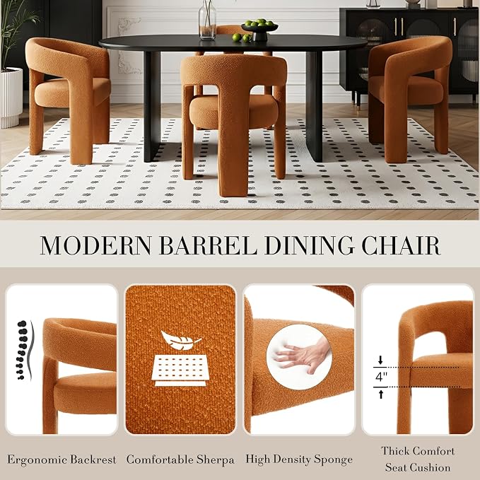 Modern Sherpa Dining Chairs Set of 4, Upholstered Barrel Chairs - Image 4