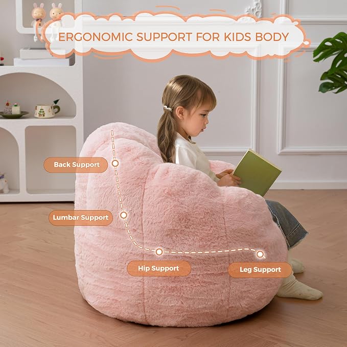 MAXYOYO Kids Bean Bag Chair, Floral Shaped Bean Bag Sofa, Plush Faux Fur - Image 6