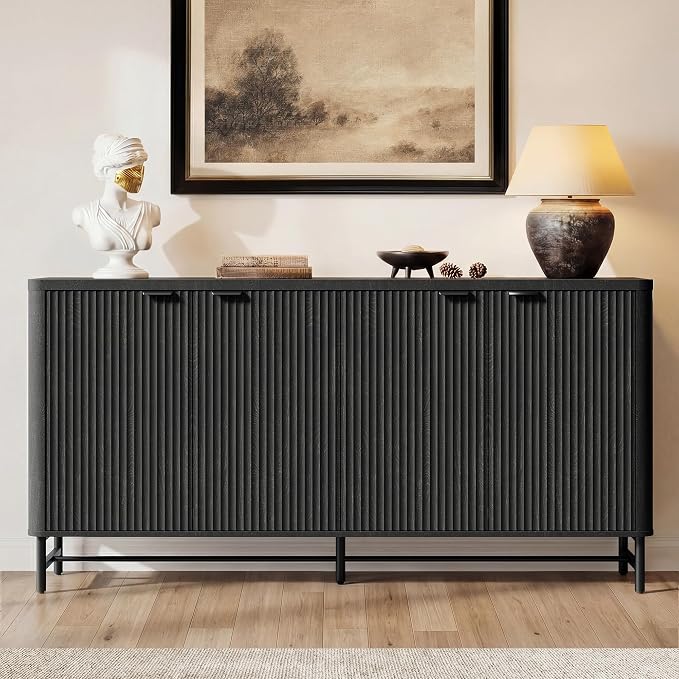 Fatmok 65" Buffet Cabinet with Storage, Fluted Credenza Sideboard with 4 Doors by Fatmok