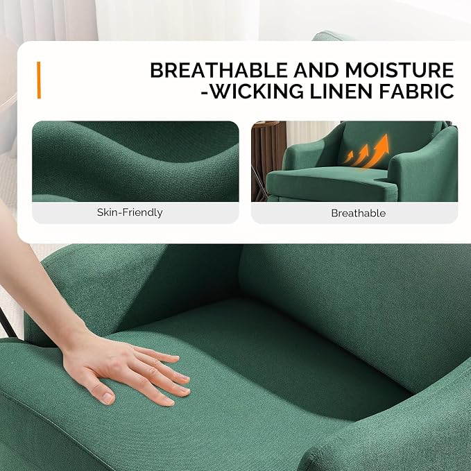 VINGLI Linen Fabric Accent Chairs Set of 2, Comfy Sofa Chair Living Room - Image 5
