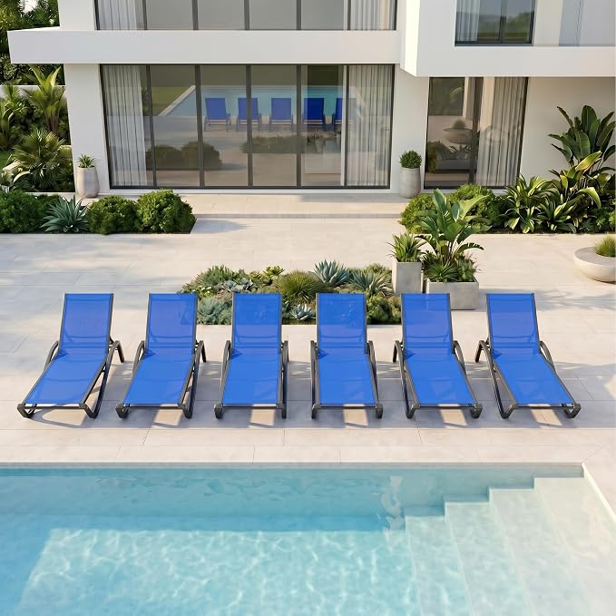 Patio Chaise Lounge Chairs Set of 6, All-Weather Aluminum Pool Loungers - Image 3
