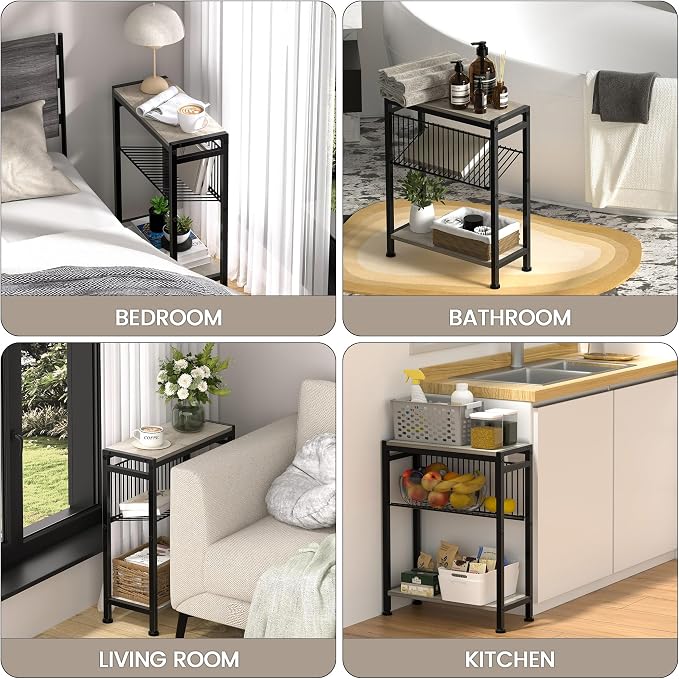 Small Side Table Set of 2 for Small Space, 3-Tier Narrow End Table - Image 7