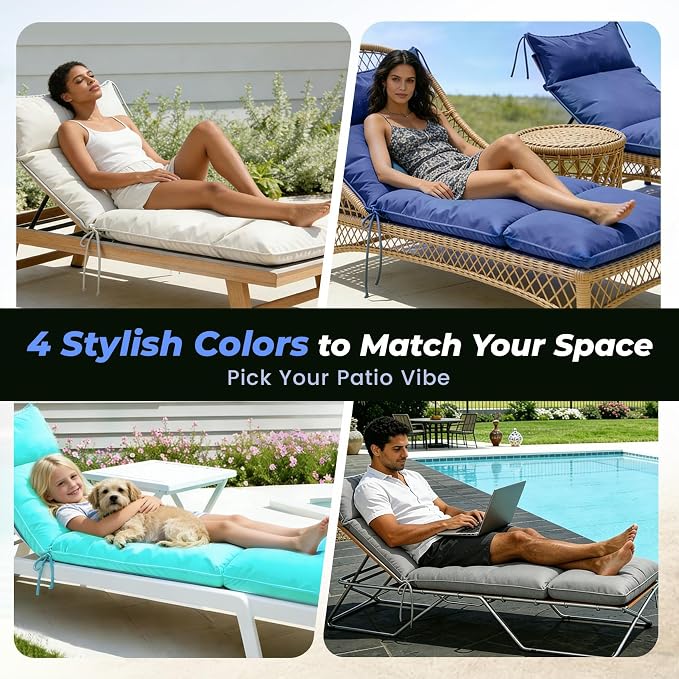 Outdoor Chaise Lounge Chair Cushion, Waterproof Non-Slip Patio Chaise Lounge - Image 7