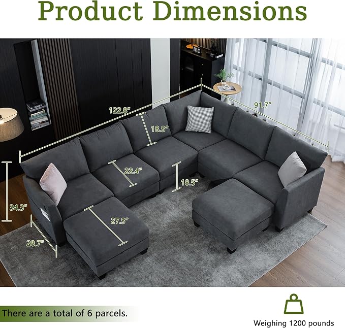 122.8" Large Sectional Couches for Living Room, 6 Seater L Shaped Modular - Image 2