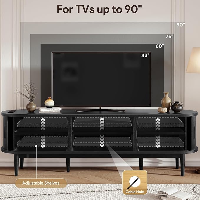 Decofy Mid Century TV Stand for TVs up to 90 Inches, Entertainment Center - Image 3