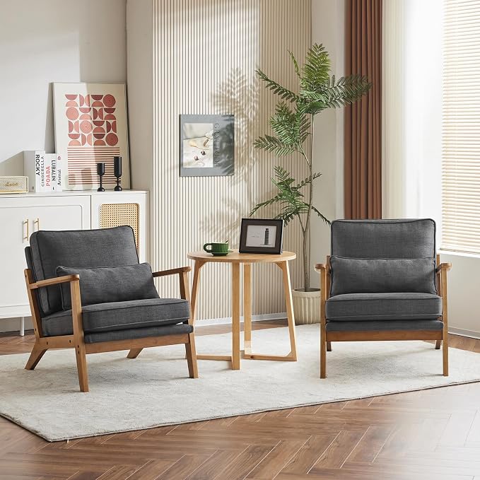Karl home Accent Chair Wide Armrest Mid-Century Lounge Chair Linen Fabric - Image 7