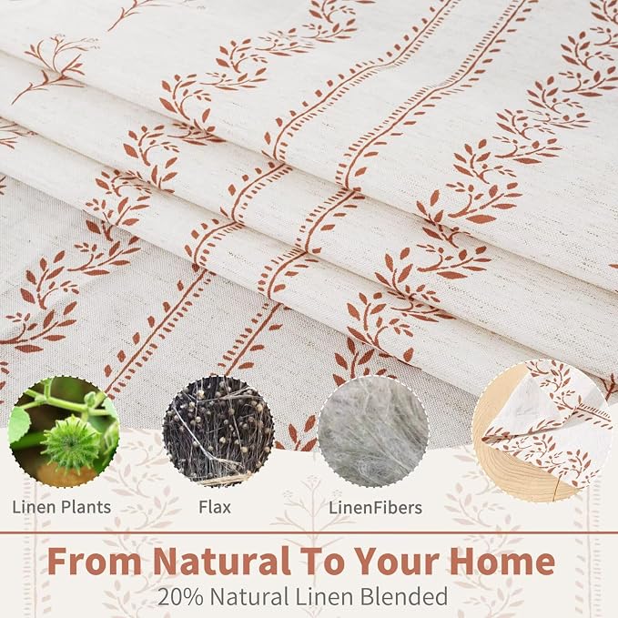 BGment Terracotta Boho Curtains Leaf Floral Print Cottage Core Botanical - Image 3
