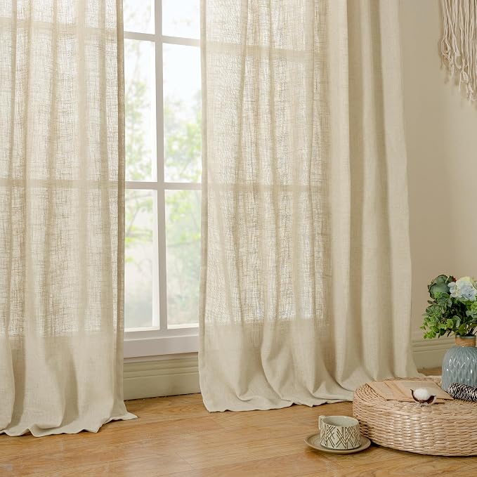 LAMIT Natural Linen Curtains for Living Room, 80 inch Length Light Filtering - Image 9