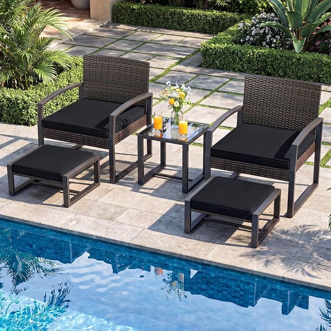 Tangkula 5 Pieces Wicker Patio Conversation Set, Outdoor PE Rattan Chair - Image 2