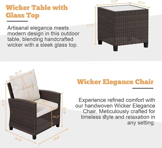 Shintenchi 3 Pieces Patio Furniture Set, PE Rattan Wicker 3 Pcs Patio Set - Image 3
