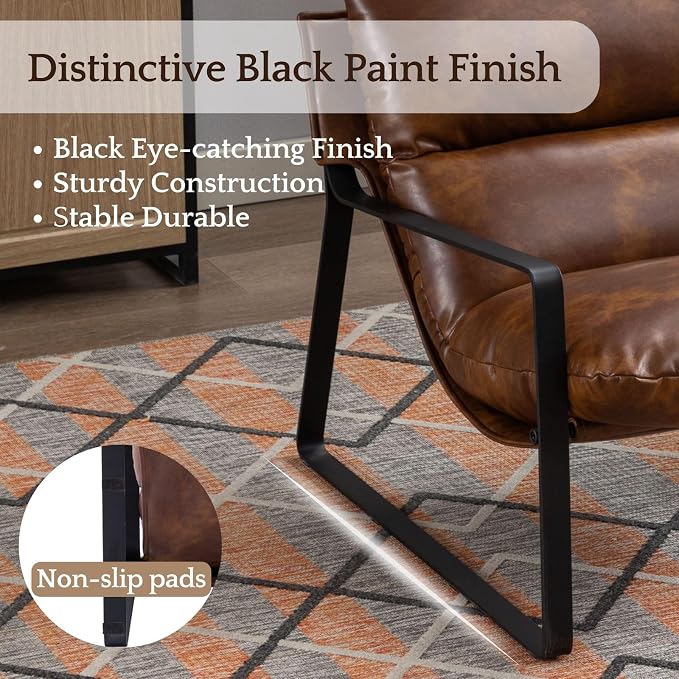 LukeAlon Modern PU Leather Accent Armchair, Upholstered Soft Living Room Chair - Image 7