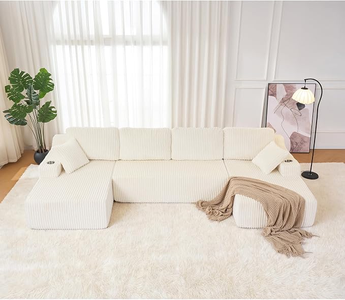 130" Modular Sectional Sleeper Sofa, Modern Cloud Sectional Sofa Couch - Image 9