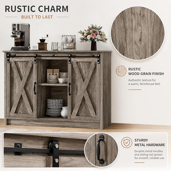 4 EVER WINNER 42" Farmhouse Coffee Bar, Buffet Cabinet - Image 7