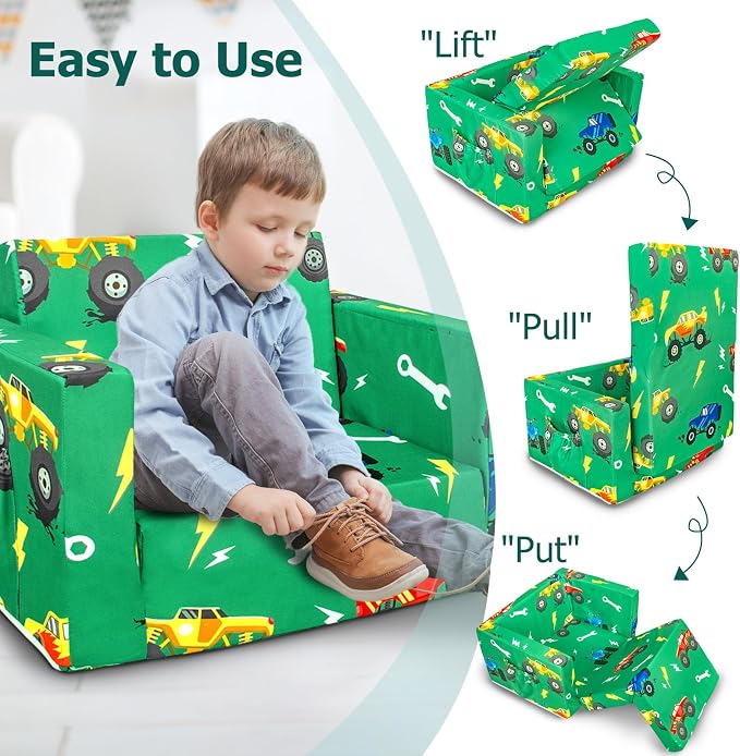 Kids Couch, 2-in-1 Kids Fold Out Sofa, Convertible Toddler Couch to Lounger - Image 6