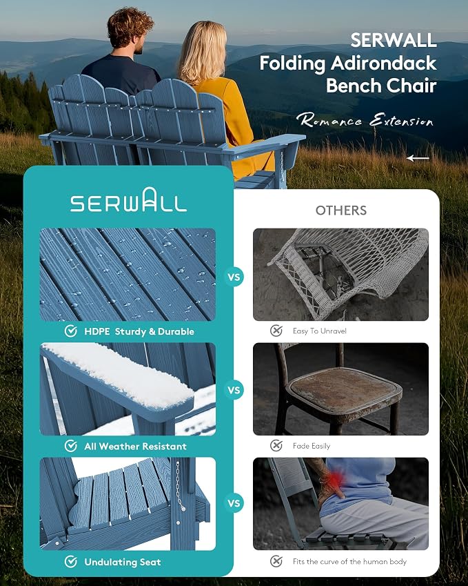 SERWALL 4 Pieces HDPE Patio Adirondack Chair Set, 2 Adirondack Chair - Image 7