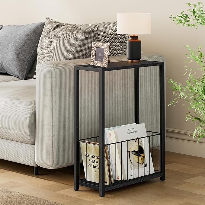 Homleke Narrow Side Table with Magazine Holder, Skinny End Table Perfect - Image 2