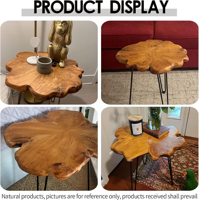 23.6 Inch Live Edge Side Table, Wood Freeform Small End Table - Image 4