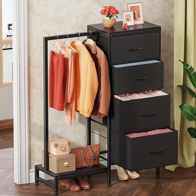 HIGDBFE Dresser with Hanging Rack, 4 Drawers Small Closet - Image 9