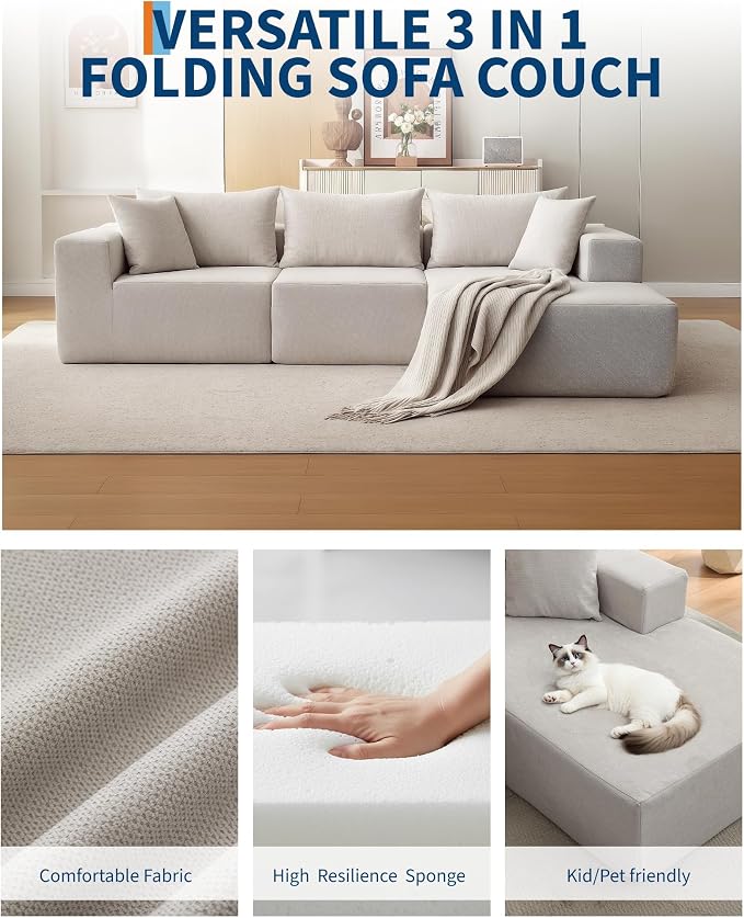 Corduroy Modular L Shape Sofa, Cloud Feel Compressed Sectional Couch - Image 5