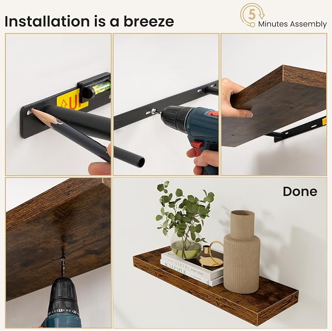 Fun Memories Floating Shelves for Wall, 48 Inch Long Set of 2 Rustic Wood Wall - Image 8