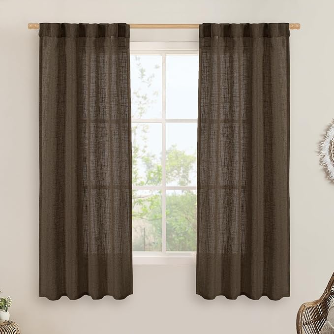 LAMIT Linen Curtains 60 Inch Length 2 Panels, Light Filtering Panels Back Tab by LAMIT