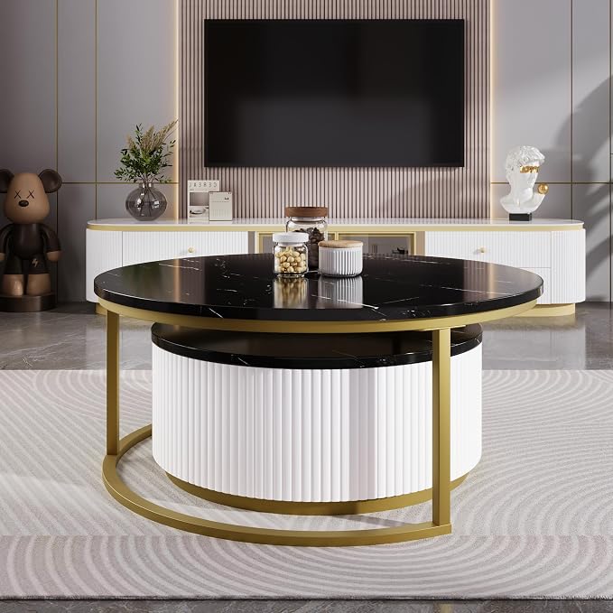 27.6" Modern Round Nesting Coffee Table Fluted - Image 3