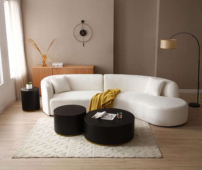 SSLine Classic Drum-Shape Contemporary Round Coffee End Table Black Wood Small - Image 7