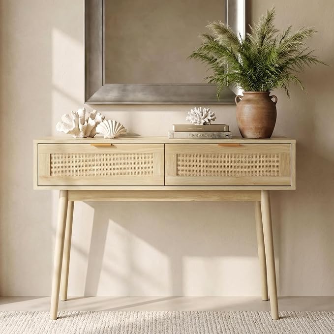 HOPUBUY Console Table Rattan Desk - Image 4