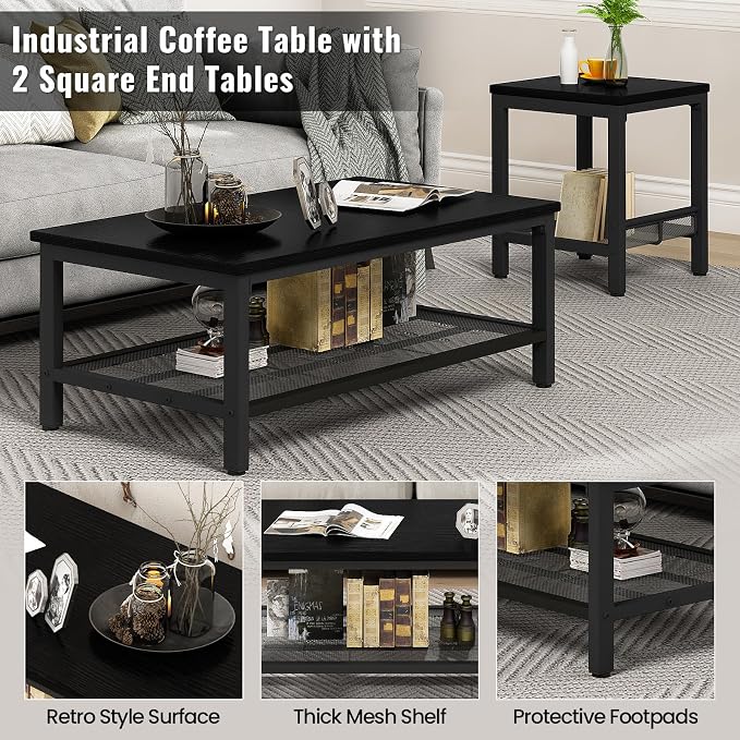 AWQM Coffee Table Set of 3, Industrial Coffee Table - Image 6