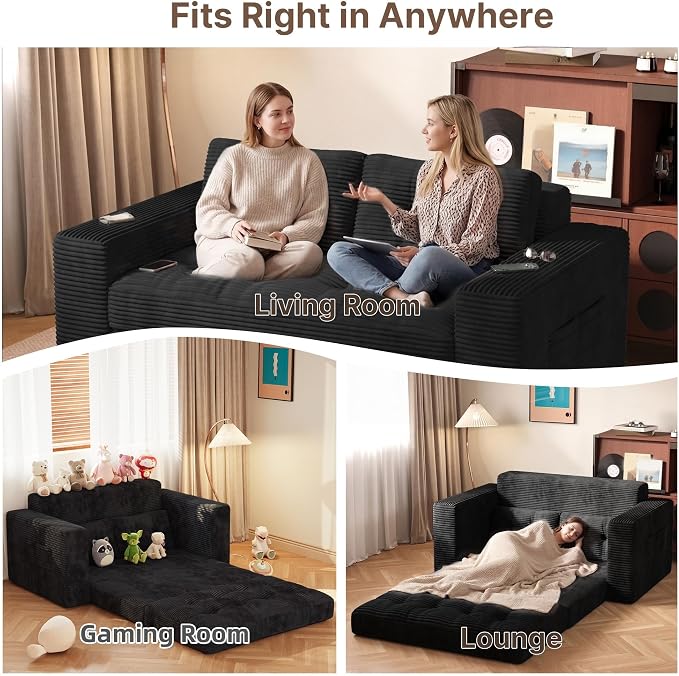 Gizoon Convertible Loveseat Sleeper Sofa Bed, Corduroy Pull Out Couch - Image 3