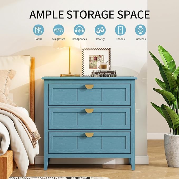 31.5" Accent Storage Cabinets, Modern 3-Drawer Decorative Side Table - Image 4