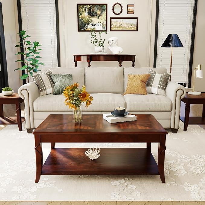 Mid-Century Modern Coffee Table Set of 3, 3-Piece Solid Wood Living Room Table - Image 5