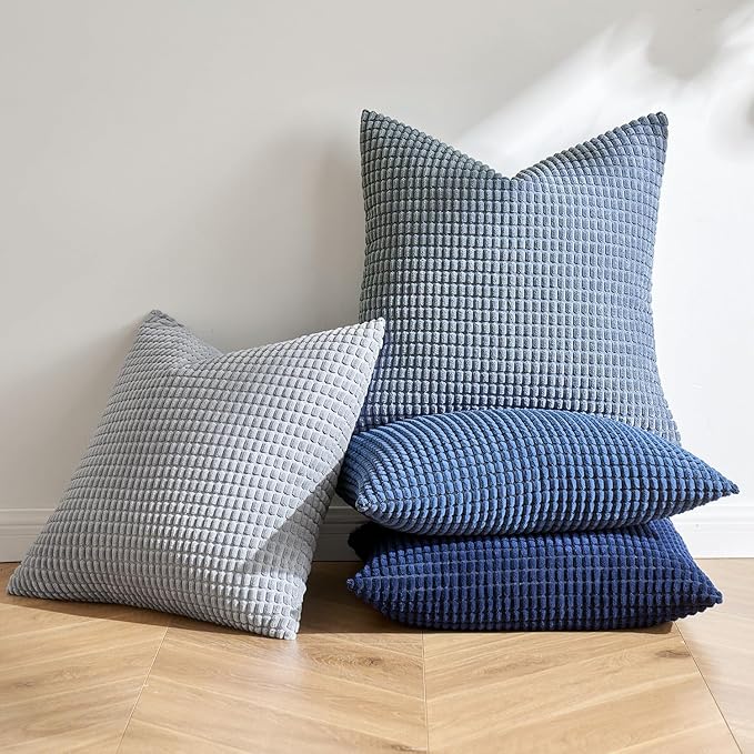 MIULEE Blue Decorative Pillow Covers 18x18 Inch Set of 4 Boho Western Farmhouse - Image 3