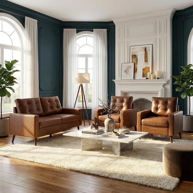 HNY Mid Century Modern 53" Loveseat Sofa, Comfy Upholstered Button Tufted Faux - Image 6