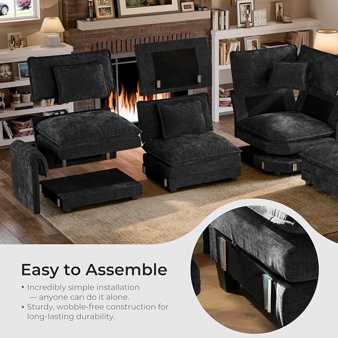 ELUCHANG 150" Oversized V-Shaped Cloud Couch Modular Sectional Sofa - Image 8